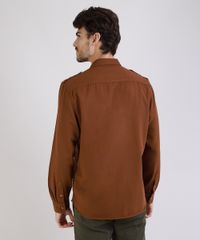 Camisa-de-Sarja-Masculina-Tradicional-com-Bolsos-Manga-Longa-Marrom-9809556-Marrom_2