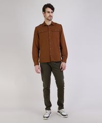 Camisa-de-Sarja-Masculina-Tradicional-com-Bolsos-Manga-Longa-Marrom-9809556-Marrom_3