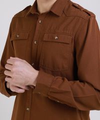 Camisa-de-Sarja-Masculina-Tradicional-com-Bolsos-Manga-Longa-Marrom-9809556-Marrom_4