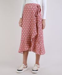 Saia-Feminina-Midi-Envelope-Estampada-de-Poa-com-Amarracao-e-Babados-Rose-9944292-Rose_1