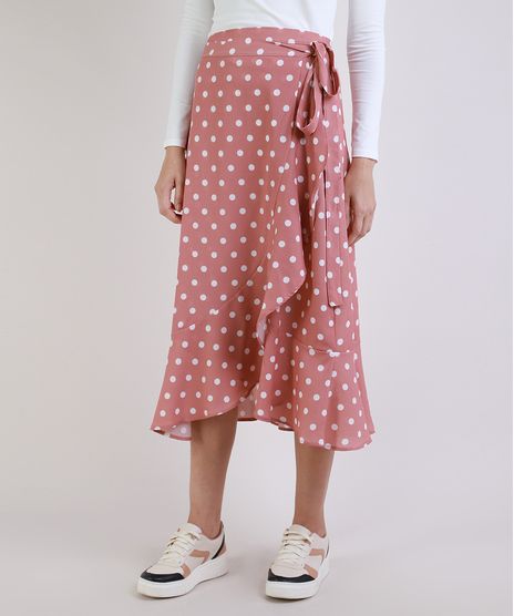 Saia-Feminina-Midi-Envelope-Estampada-de-Poa-com-Amarracao-e-Babados-Rose-9944292-Rose_1