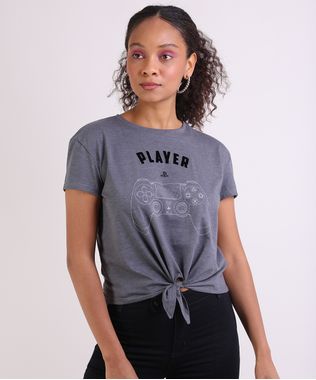 Blusa-Feminina-Playstation--Player--com-No-Manga-Curta-Chumbo-9949165-Chumbo_1