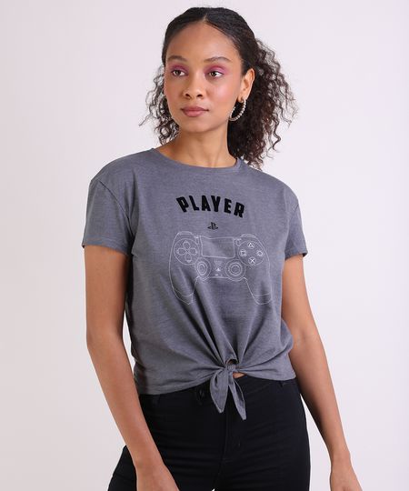 Blusa-Feminina-Playstation--Player--com-No-Manga-Curta-Chumbo-9949165-Chumbo_1