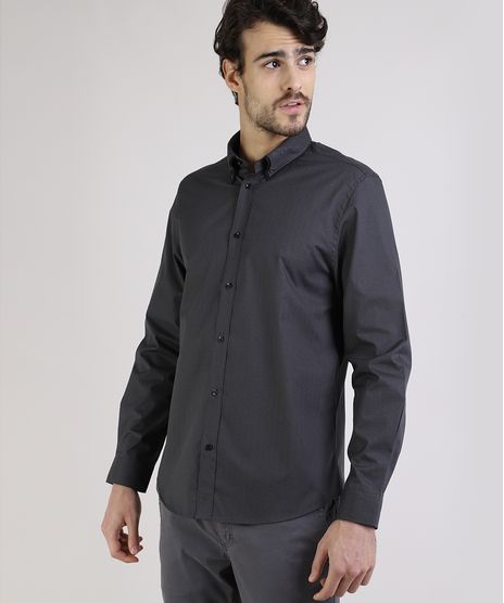 Camisa-Masculina-Comfort-Estampada-Mini-Print-Resistente-a-Agua-Manga-Longa-Chumbo-9813624-Chumbo_1