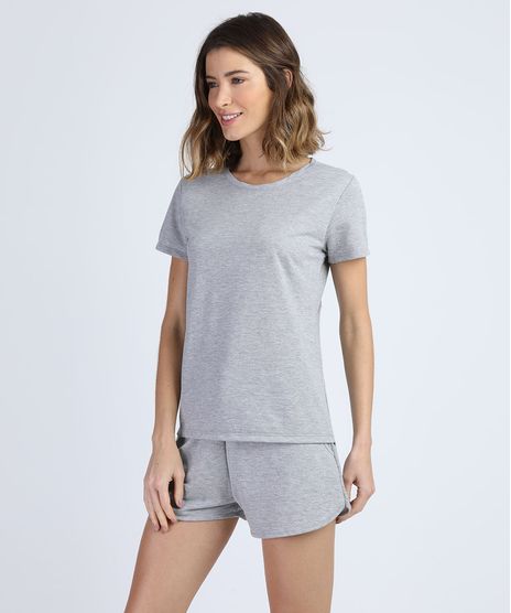 Pijama-Feminino-em-Moletom-Manga-Curta-Cinza-Mescla-9952350-Cinza_Mescla_1