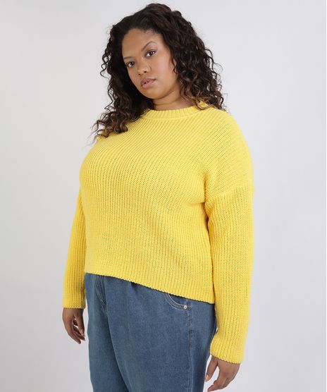 Sueter-Feminino-Plus-Size-Oversized-Decote-Redondo-Amarelo-9957759-Amarelo_1