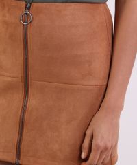 Saia-em-Suede-Feminina-Curta-com-Ziper-Marrom-Claro-9820779-Marrom_Claro_4