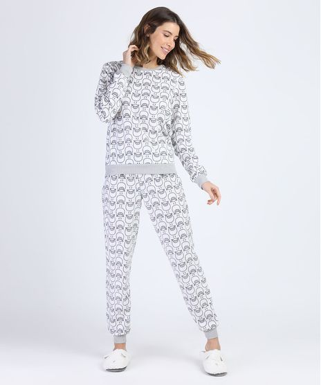 Pijama-Feminino-de-Fleece-Estampado-de-Ovelhas-Manga-Longa-Off-White-9836385-Off_White_1