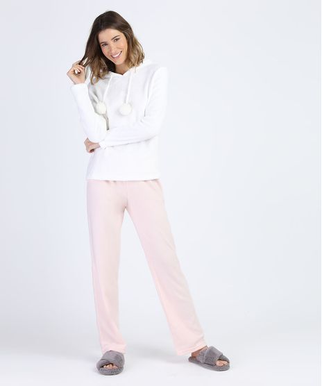 Pijama-de-Plush-e-Fleece-Feminino-Bichinho-com-Capuz-e-Pompom-Manga-Longa-Off-White-9900208-Off_White_1