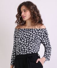 Blusa-Feminina-Ombro-a-Ombro-Estampada-Floral-Manga-7-8-Preto-9943517-Preto_1