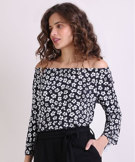 Blusa-Feminina-Ombro-a-Ombro-Estampada-Floral-Manga-7-8-Preto-9943517-Preto_1