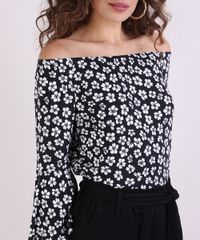 Blusa-Feminina-Ombro-a-Ombro-Estampada-Floral-Manga-7-8-Preto-9943517-Preto_4
