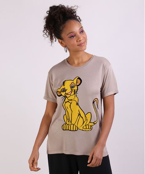 Blusa-Feminina-Simba-O-Rei-Leao-Manga-Curta-Decote-Redondo-Kaki-9945804-Kaki_1
