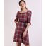 Vestido-Feminino-Curto-Estampado-Xadrez-com-Cinto-Cordao-Manga-Bufante-Vermelho-9946336-Vermelho_1