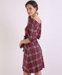 Vestido-Feminino-Curto-Estampado-Xadrez-com-Cinto-Cordao-Manga-Bufante-Vermelho-9946336-Vermelho_2