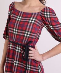 Vestido-Feminino-Curto-Estampado-Xadrez-com-Cinto-Cordao-Manga-Bufante-Vermelho-9946336-Vermelho_4