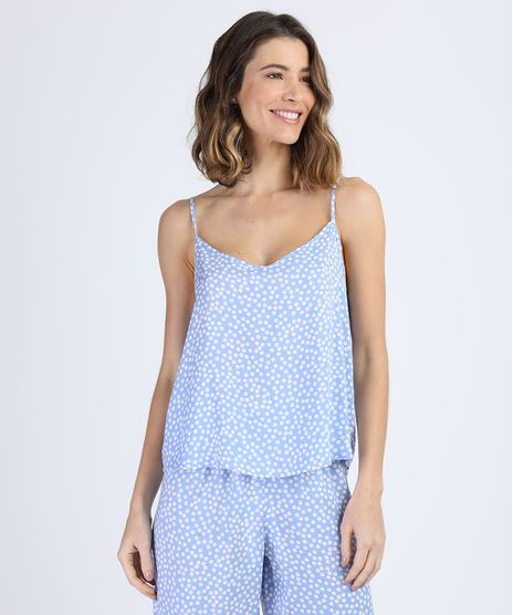 Regata-de-Pijama-Feminina-Estampada-de-Poa-Alcas-Finas-Azul-Claro-9952281-Azul_Claro_1