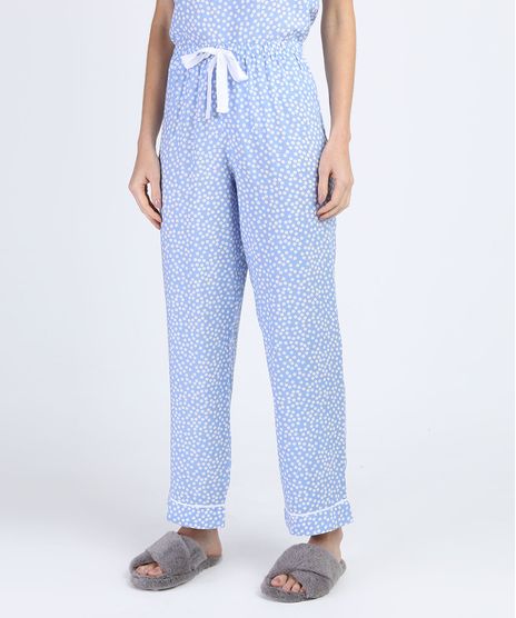 Calca-de-Pijama-Feminina-Reta-Estampada-de-Poa-com-Cordao-Azul-Claro-9952283-Azul_Claro_1