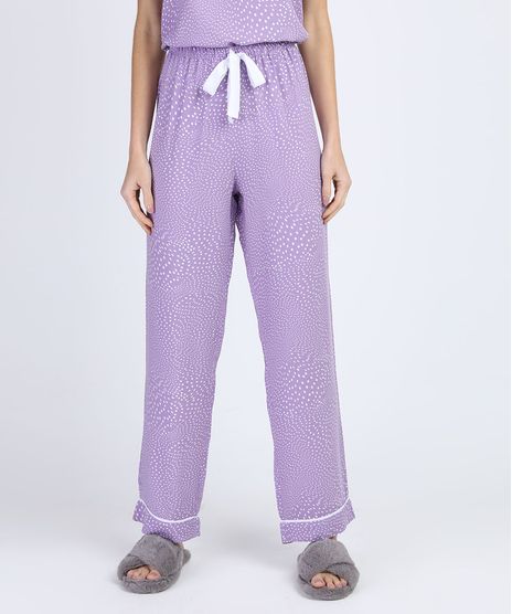 Calca-de-Pijama-Feminina-Reta-Estampada-de-Poa-com-Cordao-Lilas-9952283-Lilas_1