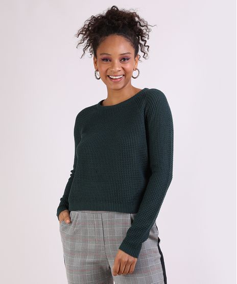 Sueter-Feminino-em-Trico-Decote-Redondo-Verde-Escuro-9798092-Verde_Escuro_1