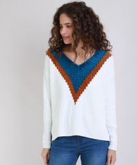 Sueter-de-Trico-Chenille-Feminino-Geometrico-Decote-V-Off-White-9806266-Off_White_1