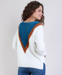 Sueter-de-Trico-Chenille-Feminino-Geometrico-Decote-V-Off-White-9806266-Off_White_2