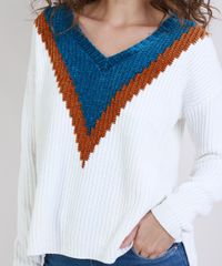 Sueter-de-Trico-Chenille-Feminino-Geometrico-Decote-V-Off-White-9806266-Off_White_4