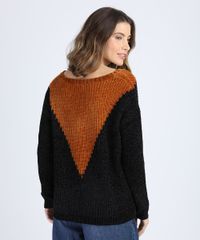 Sueter-de-Trico-Chenille-Feminino-Geometrico-Decote-V-Preto-9806266-Preto_2