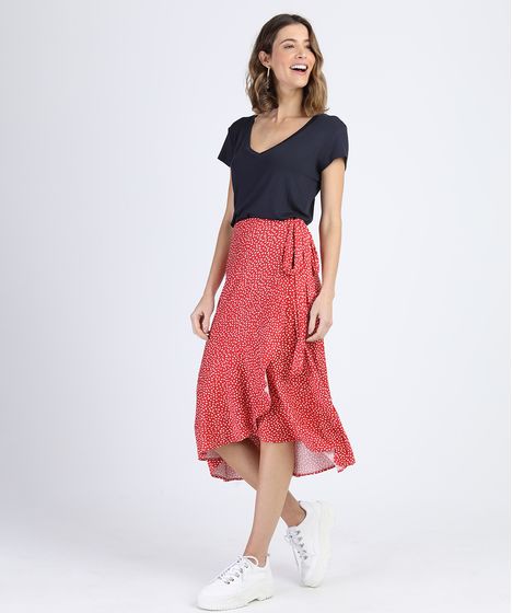 saia midi transpassada estampada