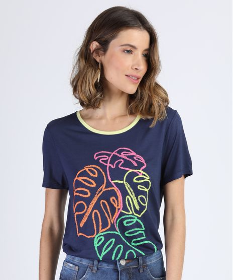 Blusa-Feminina-Folhas-Manga-Curta-Decote-Redondo-Azul-Marinho-9942865-Azul_Marinho_1