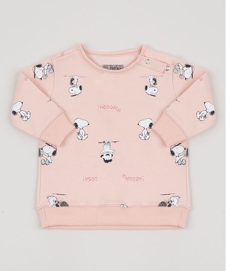 Blusao-de-Moletom-Infantil-Snoopy-Estampado-com-Botoes-Laterais-Rosa-Claro-9954372-Rosa_Claro_1