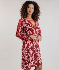 Vestido-Estampado-de-Folhagem-com-Recortes-Vermelho-8715812-Vermelho_1
