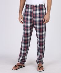 Calca-de-Pijama-Masculina-em-Flanela-Estampada-Xadrez-com-Bolso-Traseiro-Azul-9955325-Azul_1