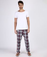 Calca-de-Pijama-Masculina-em-Flanela-Estampada-Xadrez-com-Bolso-Traseiro-Azul-9955325-Azul_3