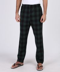 Calca-de-Pijama-Masculina-em-Flanela-Estampada-Xadrez-com-Bolso-Verde-Escuro-9955731-Verde_Escuro_1