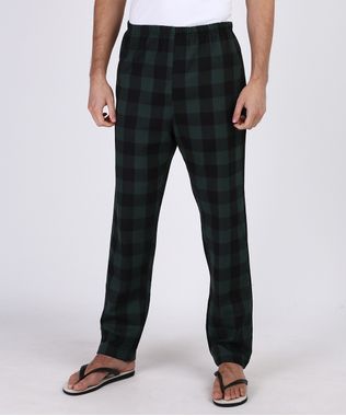 Calca-de-Pijama-Masculina-em-Flanela-Estampada-Xadrez-com-Bolso-Verde-Escuro-9955731-Verde_Escuro_1