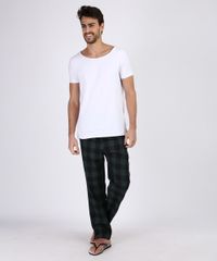 Calca-de-Pijama-Masculina-em-Flanela-Estampada-Xadrez-com-Bolso-Verde-Escuro-9955731-Verde_Escuro_3