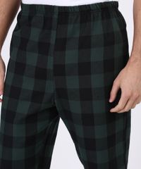 Calca-de-Pijama-Masculina-em-Flanela-Estampada-Xadrez-com-Bolso-Verde-Escuro-9955731-Verde_Escuro_4