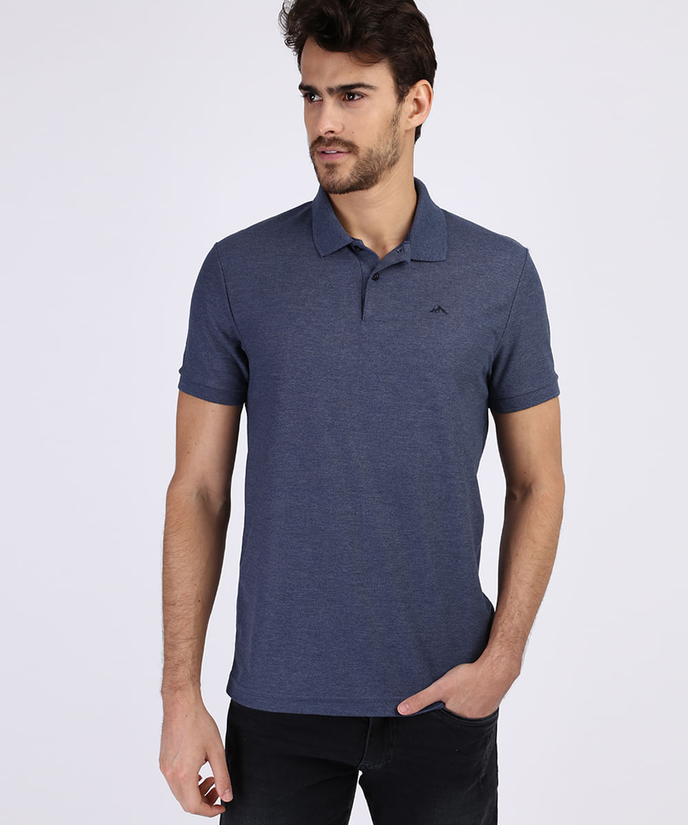 Polo de Piquet Masculina Básica Comfort Manga Curta Azul Marinho