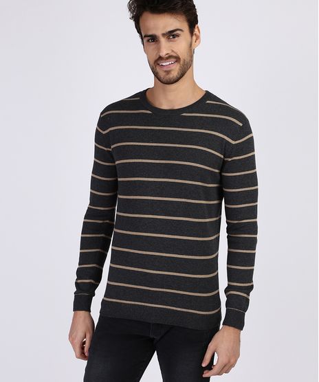 Sueter-Masculino-em-Trico-Listrado-Gola-Careca-Cinza-Mescla-Escuro-9780958-Cinza_Mescla_Escuro_1