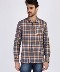 Camisa-Masculina-Estampada-Xadrez-em-Flanela-com-Bolso-Manga-Longa-Marrom-9809545-Marrom_1