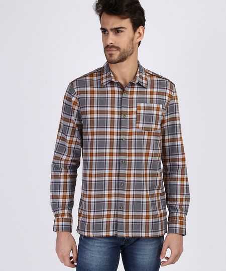 Camisa-Masculina-Estampada-Xadrez-em-Flanela-com-Bolso-Manga-Longa-Marrom-9809545-Marrom_1 Camisa-Masculina-Estampada-Xadrez-em-Flanela-com-Bolso-Manga-Longa-Marrom-9809545-Marrom_1