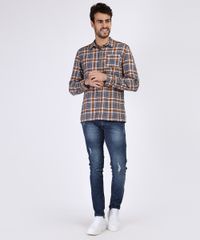 Camisa-Masculina-Estampada-Xadrez-em-Flanela-com-Bolso-Manga-Longa-Marrom-9809545-Marrom_3