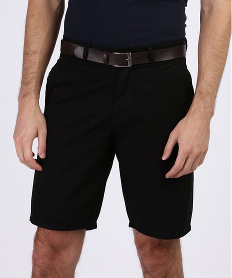 Bermuda-de-Sarja-Masculina-Casual-com-Cinto-Preta-9955463-Preto_1
