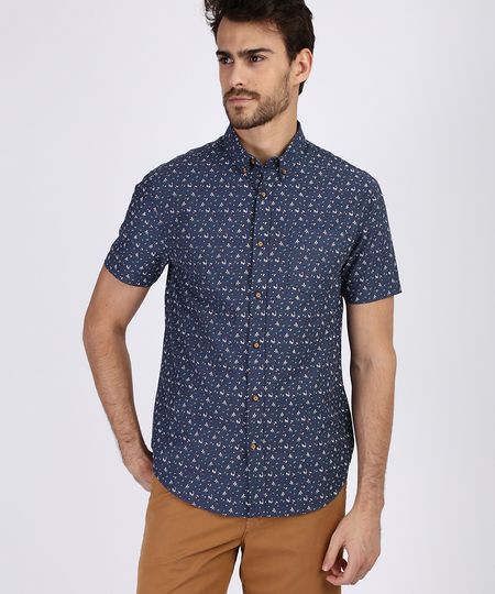 Camisa-Masculina-Mini-Print-Floral-Manga-Curta-Azul-Marinho-9809561-Azul_Marinho_1