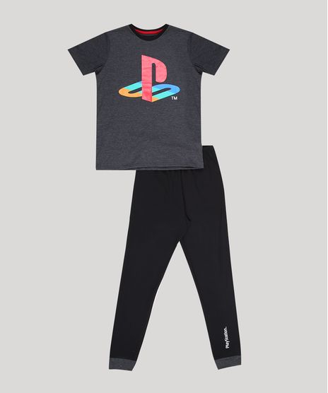 Pijama-Juvenil-Playstation-Manga-Curta-Cinza-Mescla-Escuro-9955512-Cinza_Mescla_Escuro_1