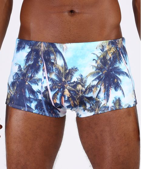 Sunga-Masculina-Tradicional-Estampada-de-Coqueiros--Azul-9942590-Azul_1