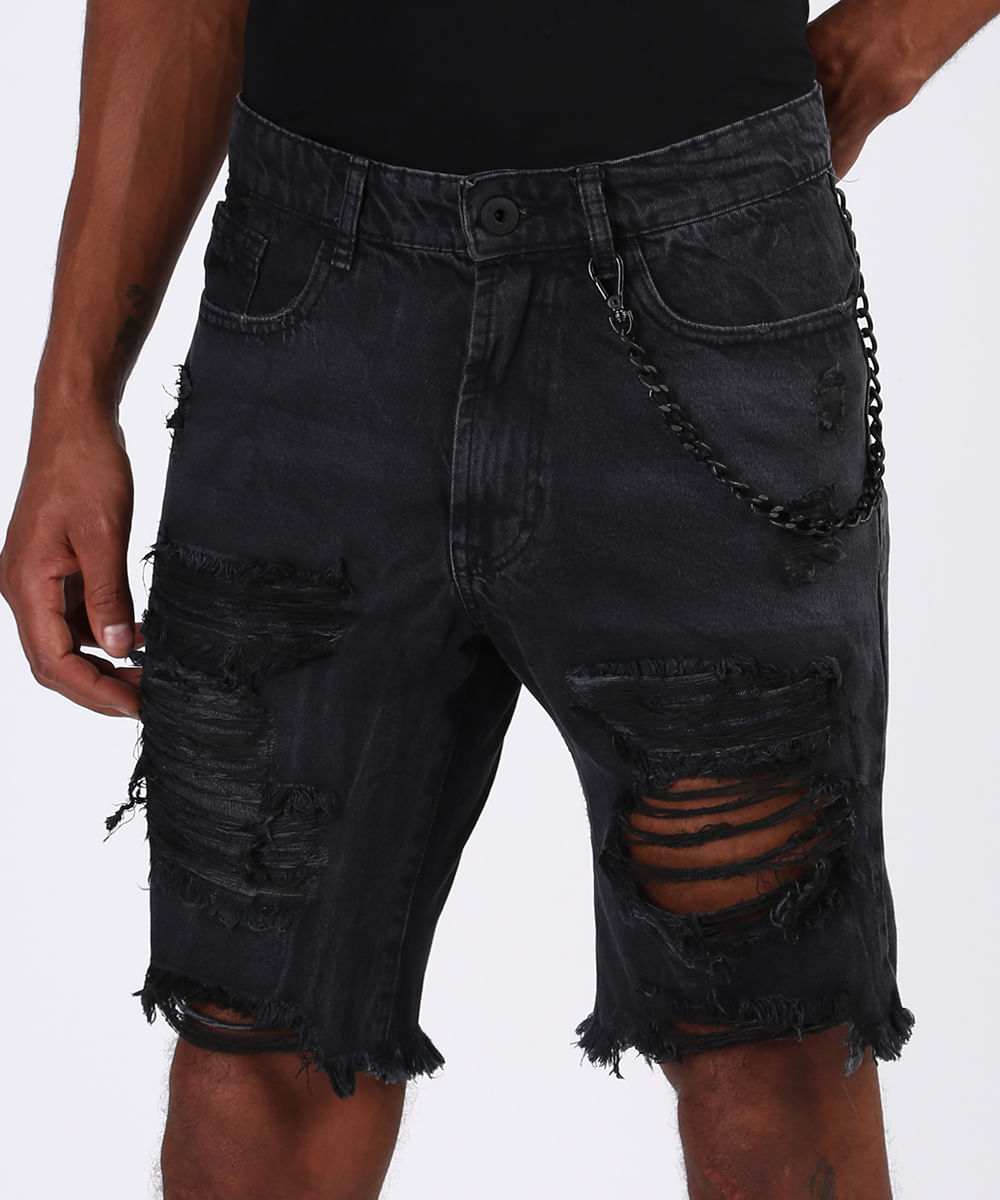 bermuda jeans preta destroyed