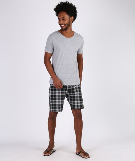 Pijama-Masculino-Xadrez-Manga-Curta-Gola-Careca-Cinza-Mescla-9946148-Cinza_Mescla_1