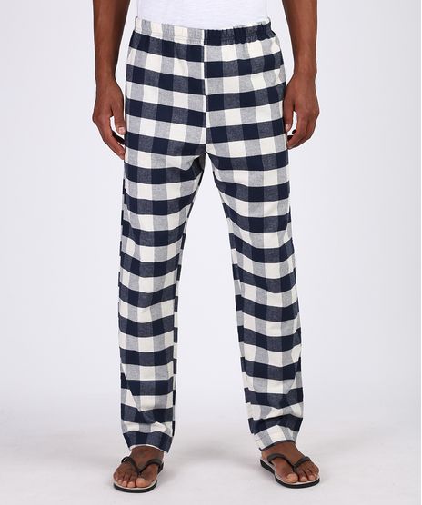 Calca-de-Pijama-Masculina-em-Flanela-Estampada-Xadrez-com-Bolso-Azul-Marinho-9955732-Azul_Marinho_1